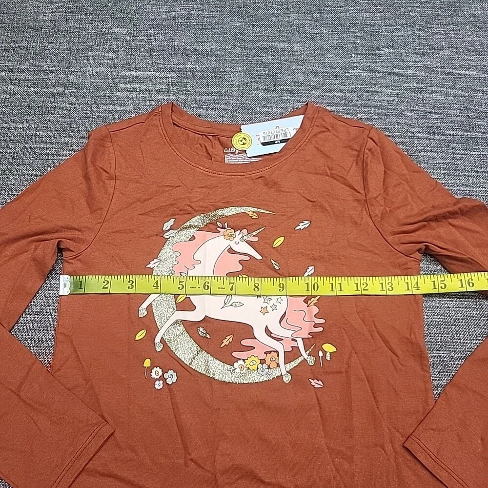 Girls Long Sleeves Graphic Tee Shirt - Cat & Jack Dark Chestnut Medium Sz 8 Top